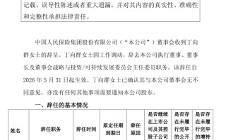 中国人保：董事长丁向群因工作调动辞任