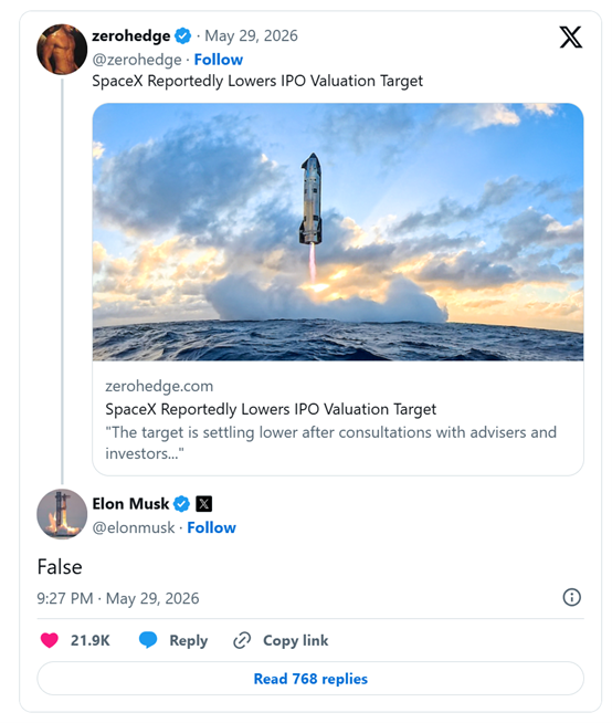 冲刺全球首位万亿富豪！马斯克回应“SpaceX下调IPO估值”：不实  第1张