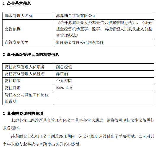 淳厚基金副总经理薛莉丽离任	，国资入主后投研体系面临重塑  第1张