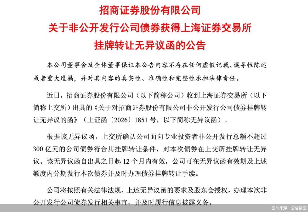 招商证券：非公开发行不超过300亿元公司债挂牌转让获上交所无异议函  第3张